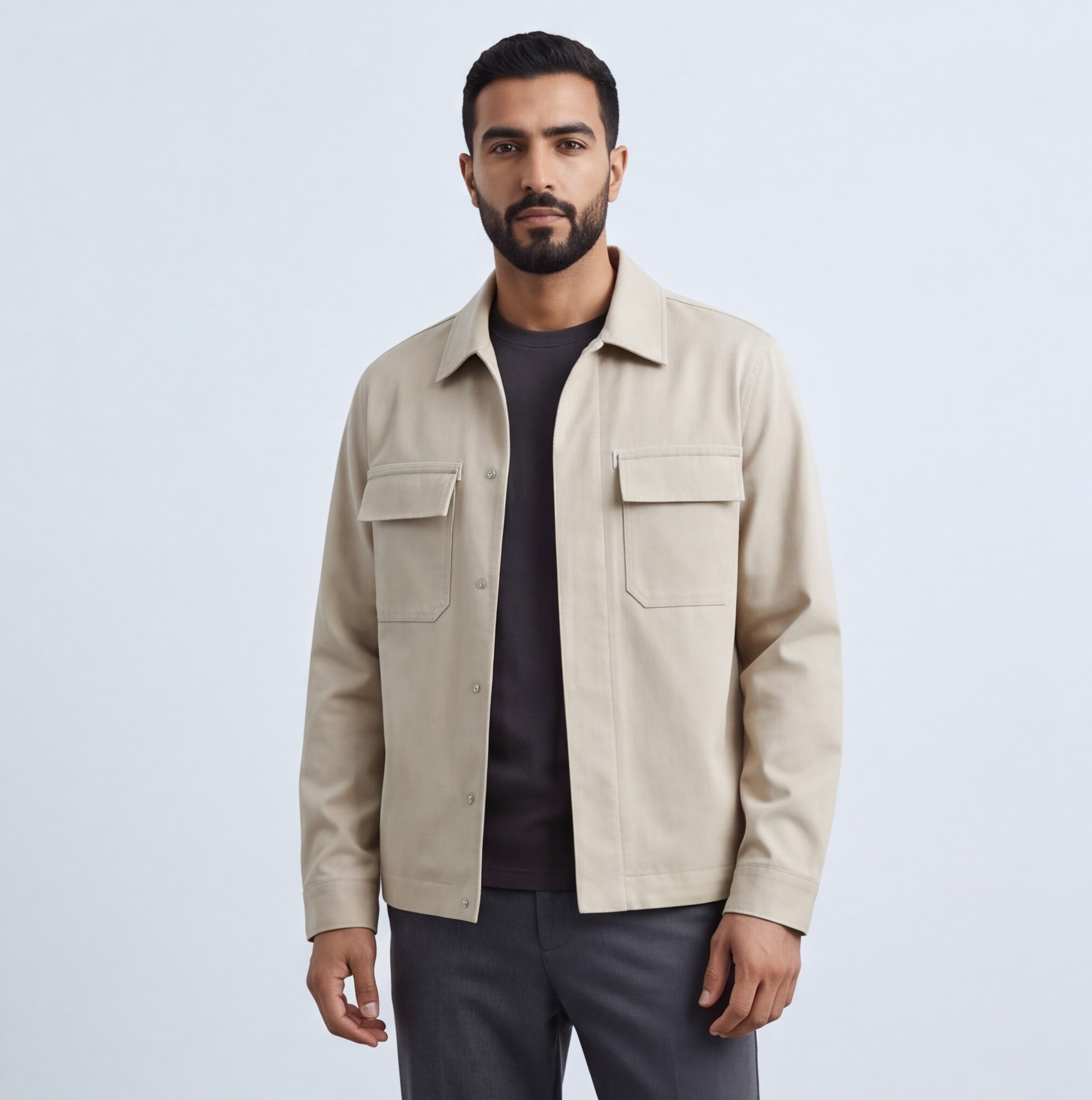 Men’s Shirt Jacket with Hidden Buttons – Utility Style - Image 5