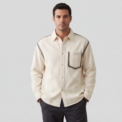 Men’s Heavy Cotton Shirt with Contrast Pocket – Modern Casual Style