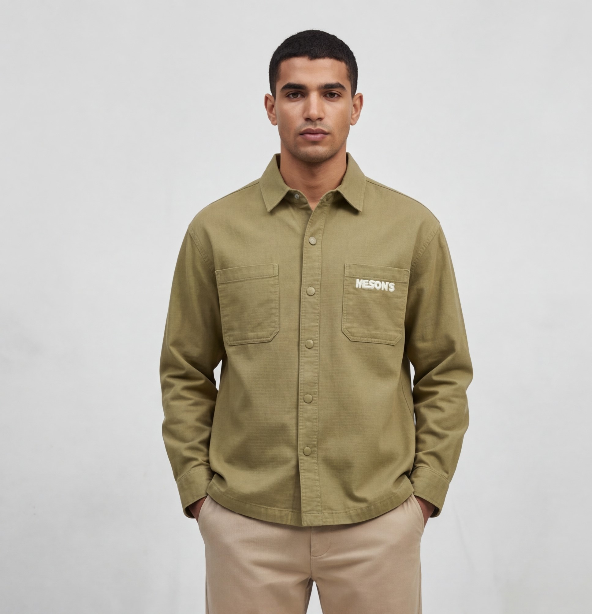 Men’s Heavy Cotton Shirt with Front Pocket – Casual Utility Style - الصورة 3