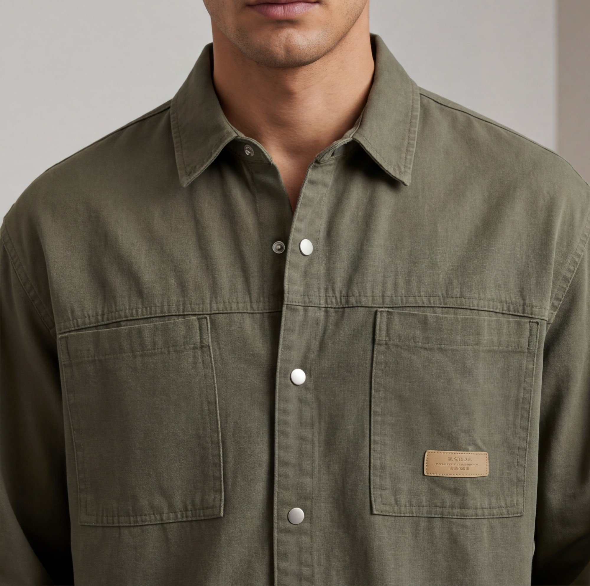 Men’s Heavy Cotton Shirt with Front Pockets – Utility Casual Style - الصورة 3