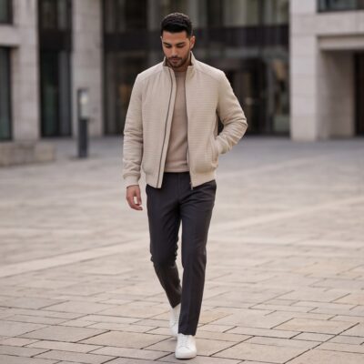 Men’s Checkered Zipper Jacket – Modern Casual Style
