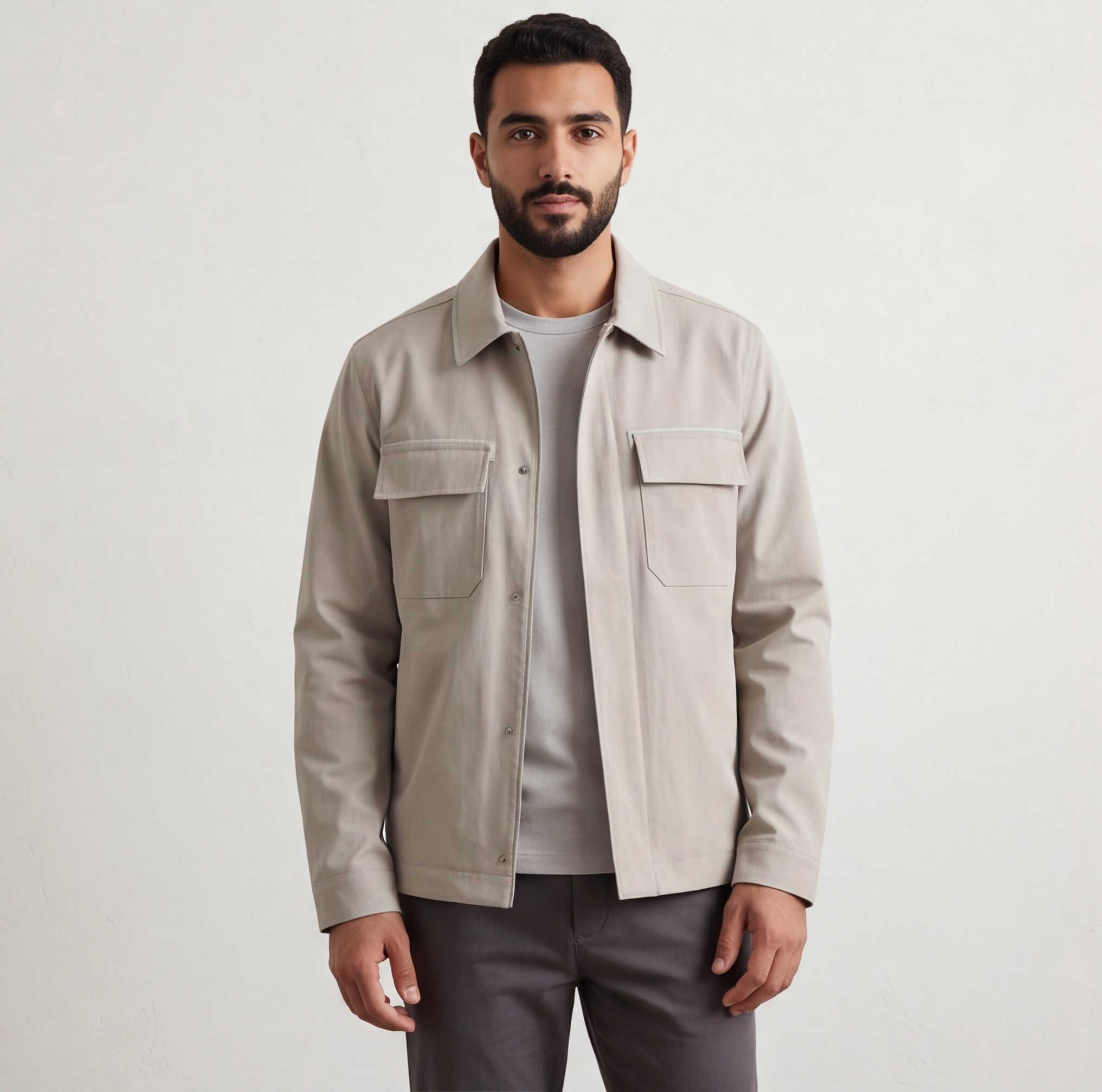 Men’s Shirt Jacket with Hidden Buttons – Utility Style - Image 3