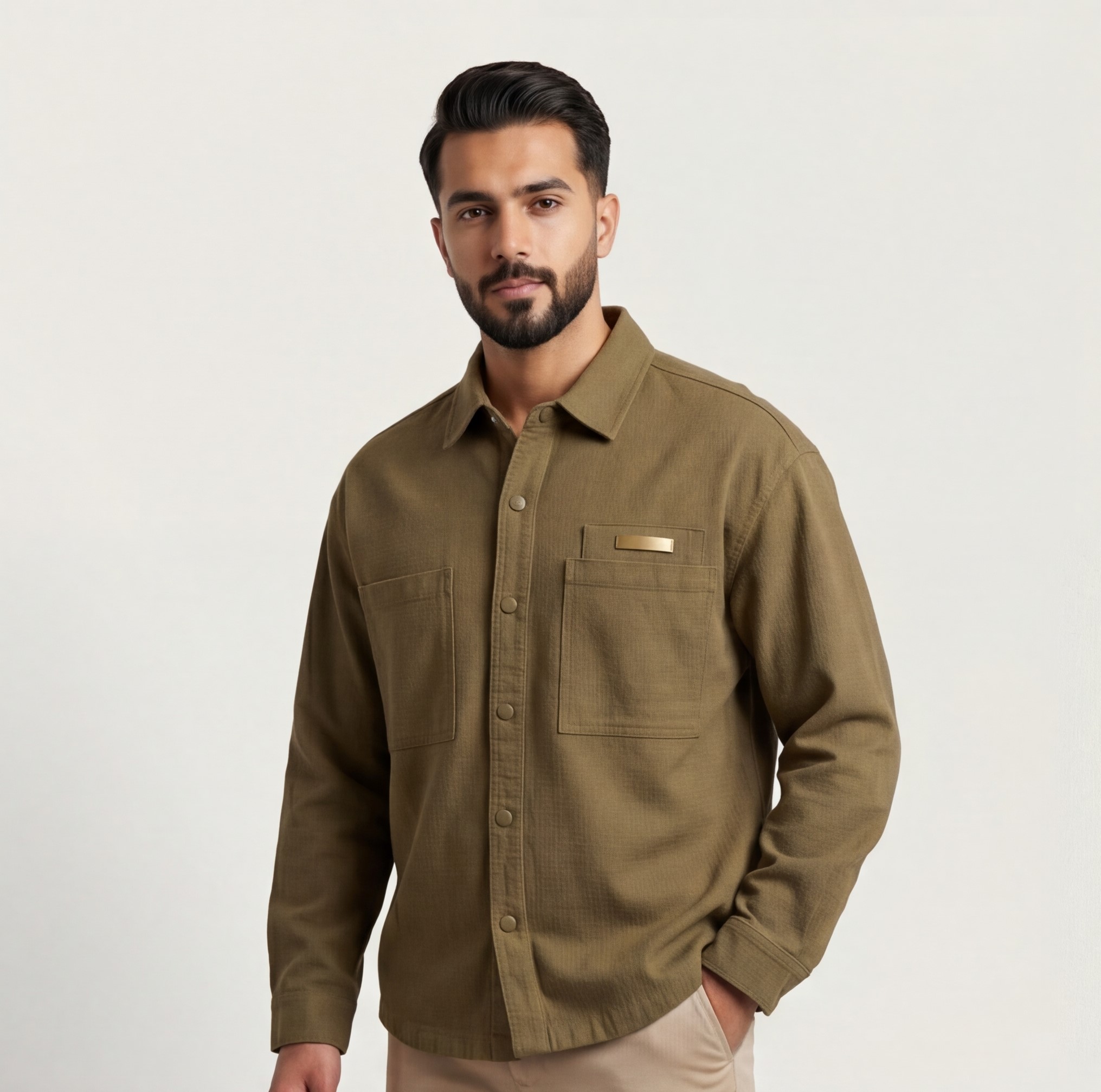 Men’s Heavy Cotton Shirt with Minimal Pocket – Clean Casual Style - الصورة 4