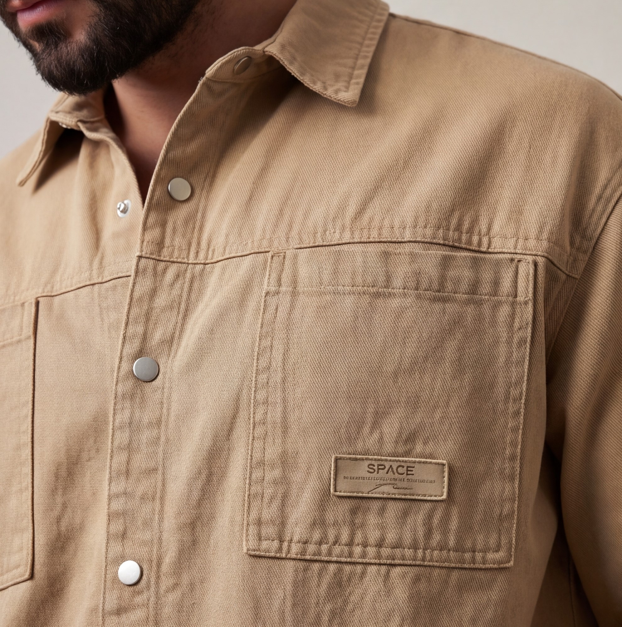 Men’s Heavy Cotton Shirt with Front Pockets – Utility Casual Style - الصورة 4