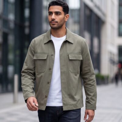 Men’s Shirt Jacket with Hidden Buttons – Utility Style