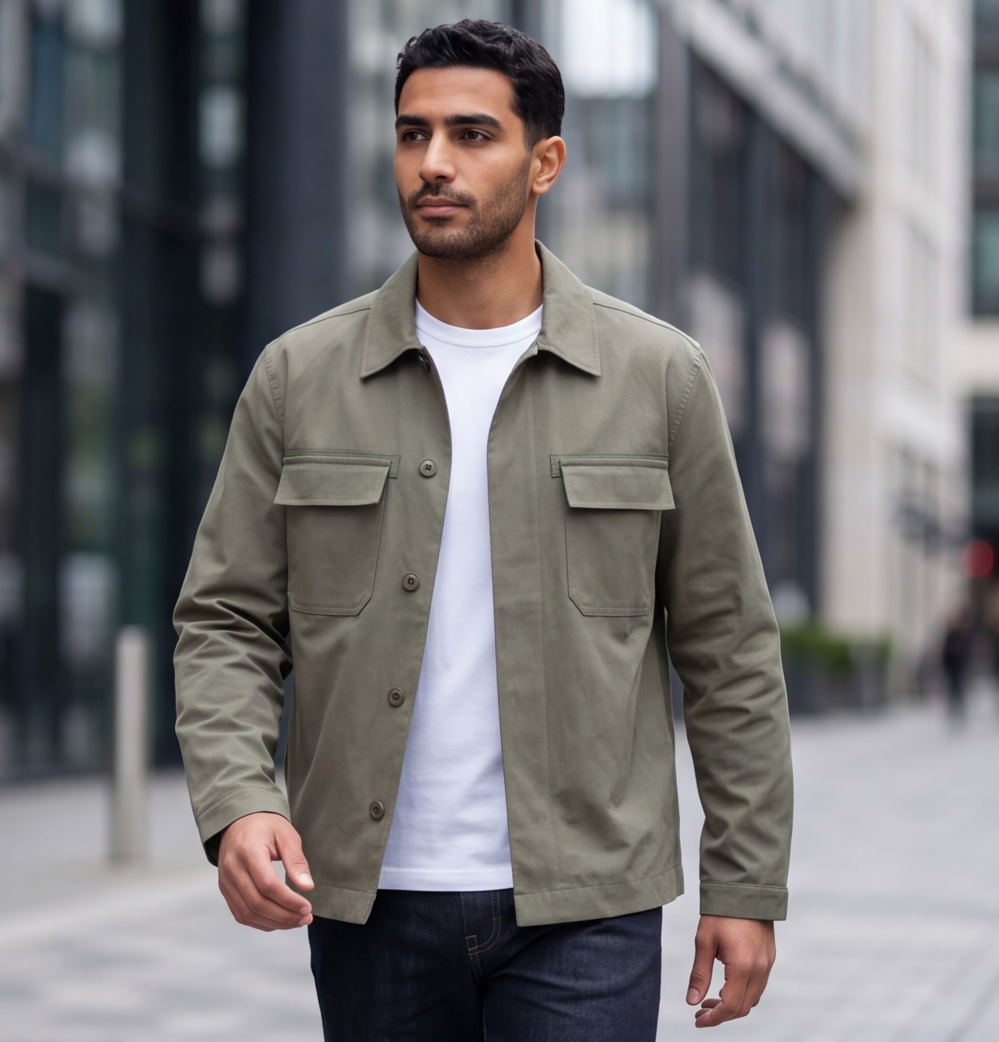 Men’s Shirt Jacket with Hidden Buttons – Utility Style